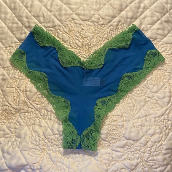 Honeydew silky satin green & blue mesh panties - Picture 2 of 5